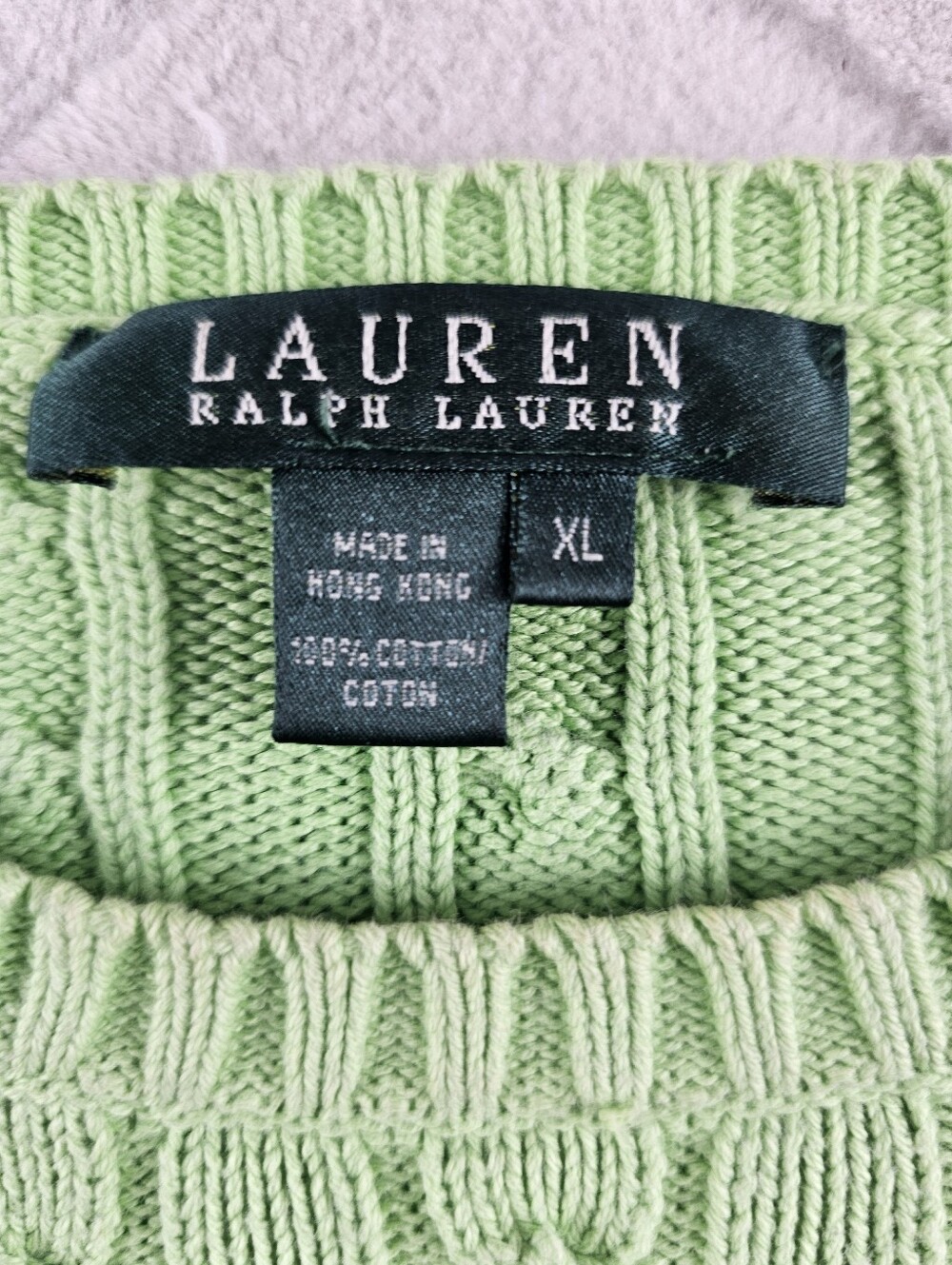 Lauren Ralph Lauren Light Green Cable Knit Sweater Womens Extra Large - Picture 3 of 8